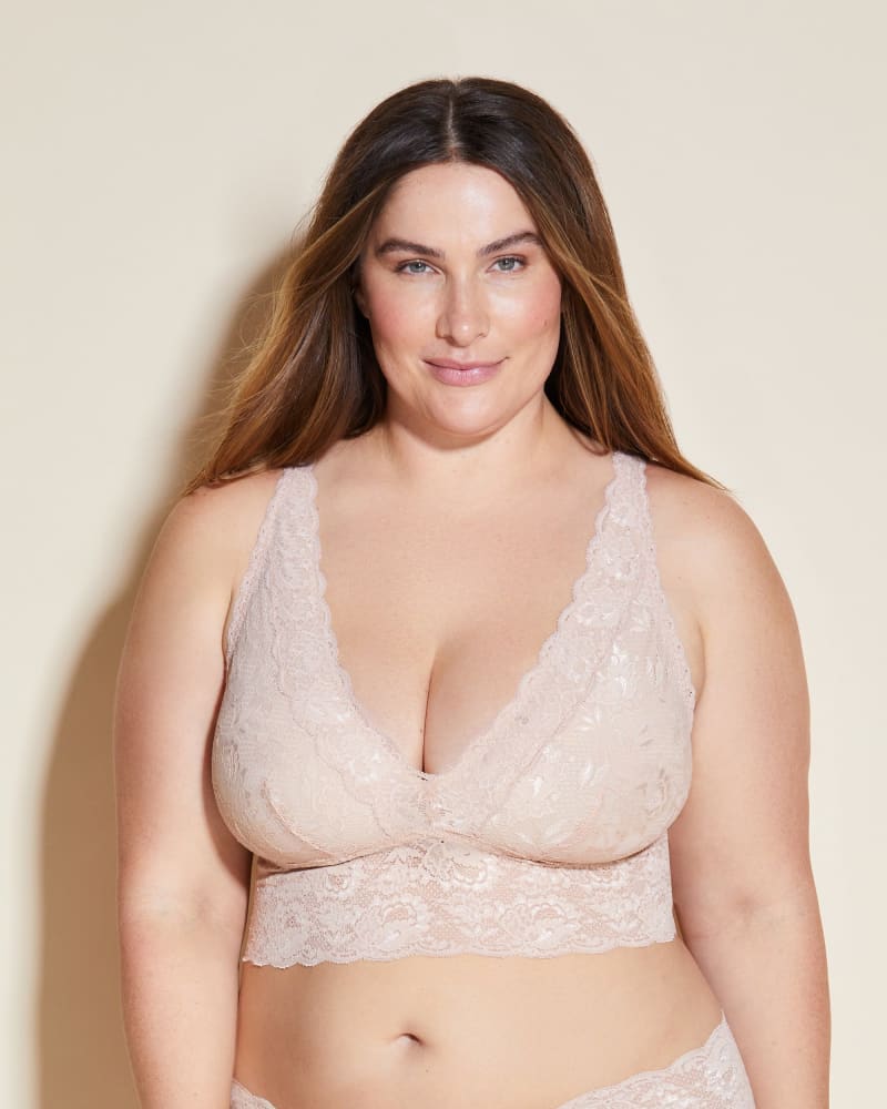 Front of a model wearing a size 1X Plungie Longline Lace Bralette in Sette by Cosabella. | dia_product_style_image_id:274443